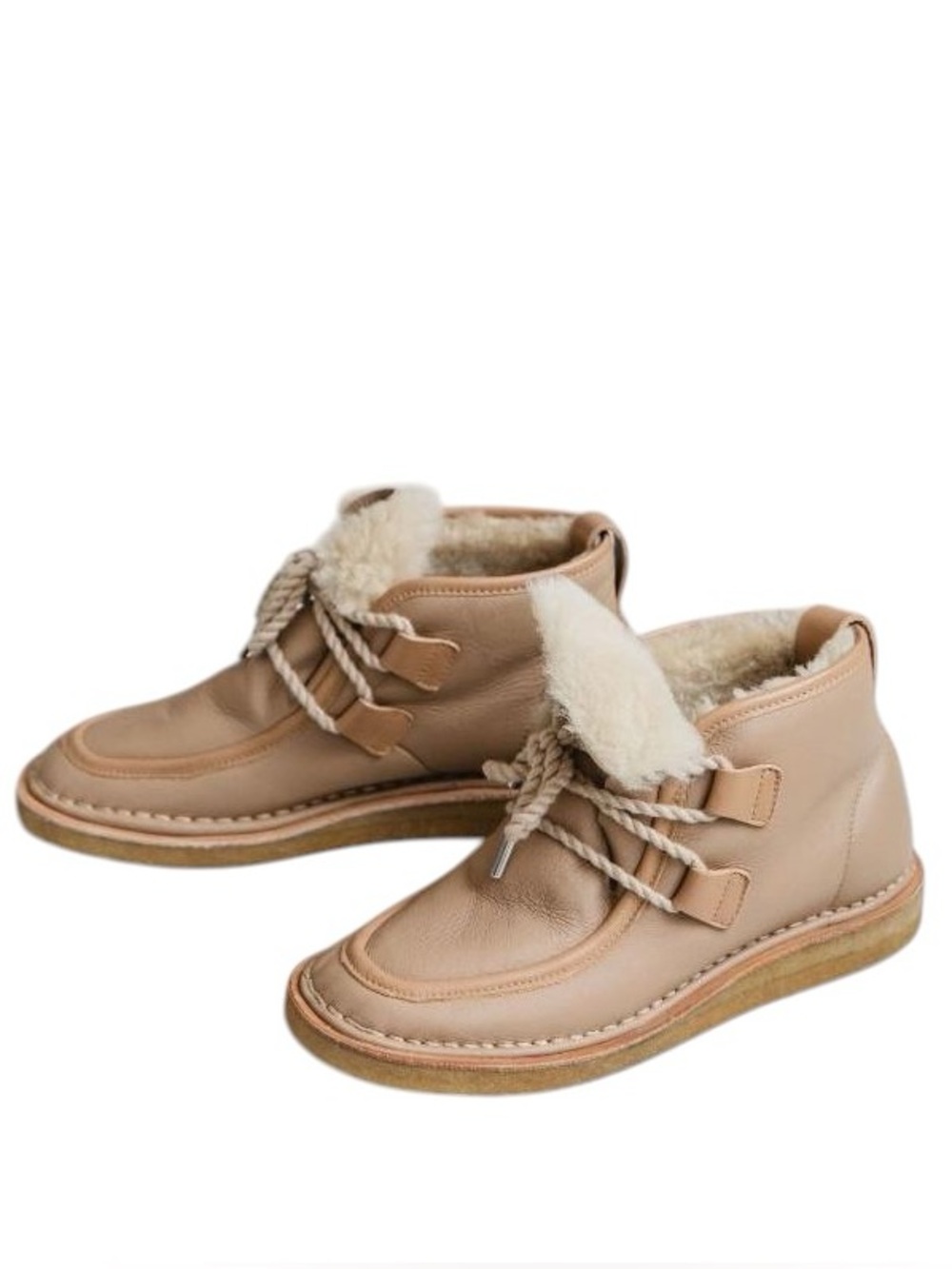 Either/Or The Shearling Lace Up Ankle Boots Vanilla Leather US 11 - Picture 3 of 9